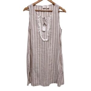 ST Tropez 100% Linen Shift Dress Striped Embroidered Tie Chest Size Small